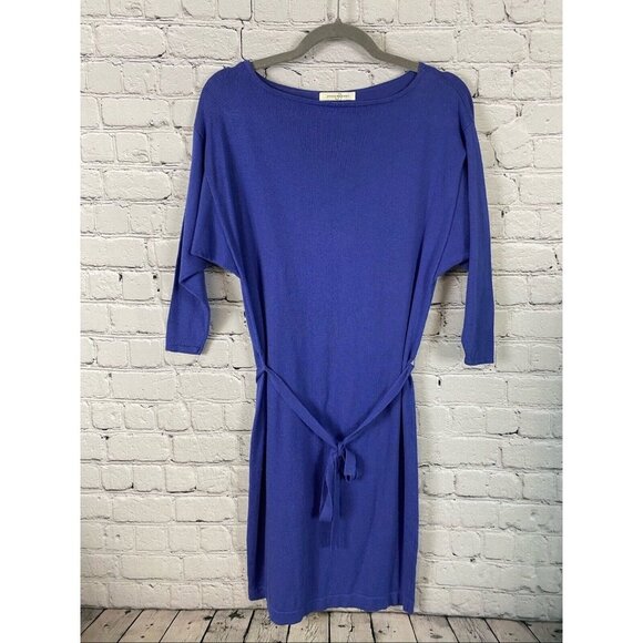 Josie Natori Matte Jersey Belted Mini Dress Silk Cotton Midnight Blue